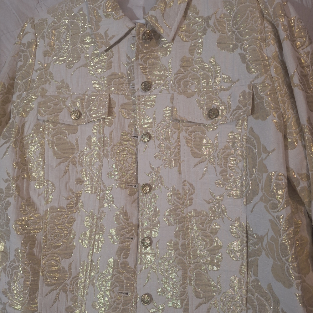 Laura Ashley Metallic Gold Floral Jean Jacket - Picture 10 of 10
